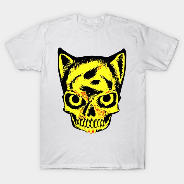 Yellow cat skull king pet cemetery classic kitty design evil cute cat happy death T-Shirt by Tiger Picasso